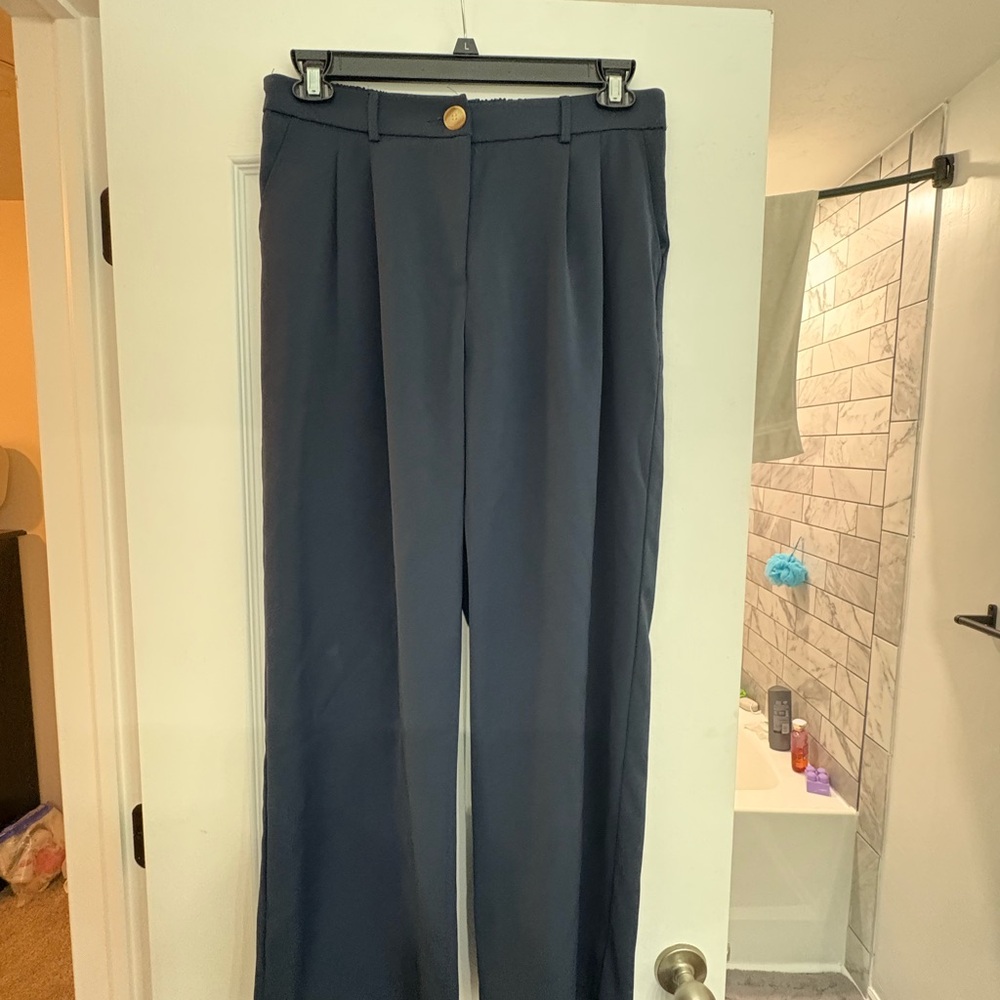 Navy Blue Wide-Leg Trousers